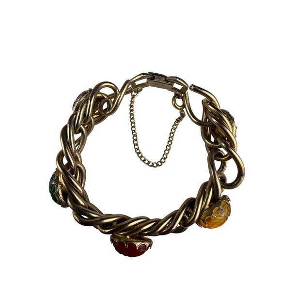 Kafin New York Womens Gold Tone Multi-Stone Scarab Chain Link Bracelet - Picture 2 of 5